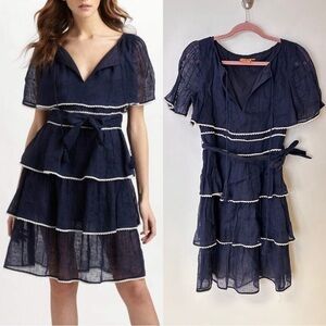Tory Burch Blue Linen Tierred Dress Size 6